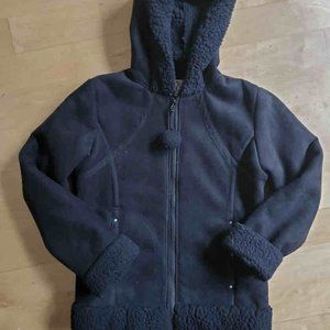 Faux Shearling Coat. Black. Girls, Size 14 (XL)